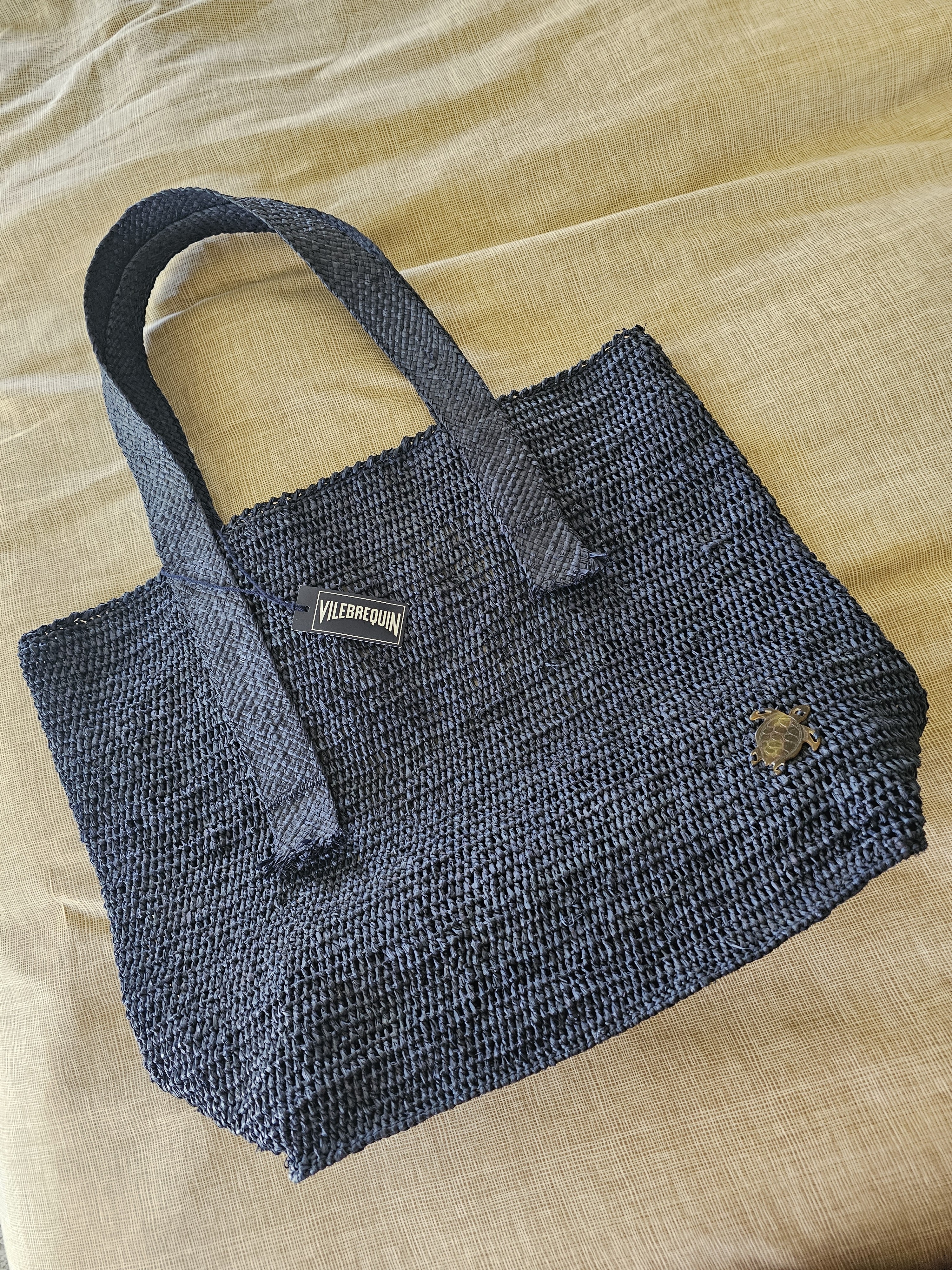 Vilebrequin Beach Chic Navy Woven Raffia Tote Bag, Nwt